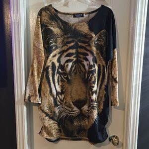 Women's Tiger Graphic Tunic - Black and Brown